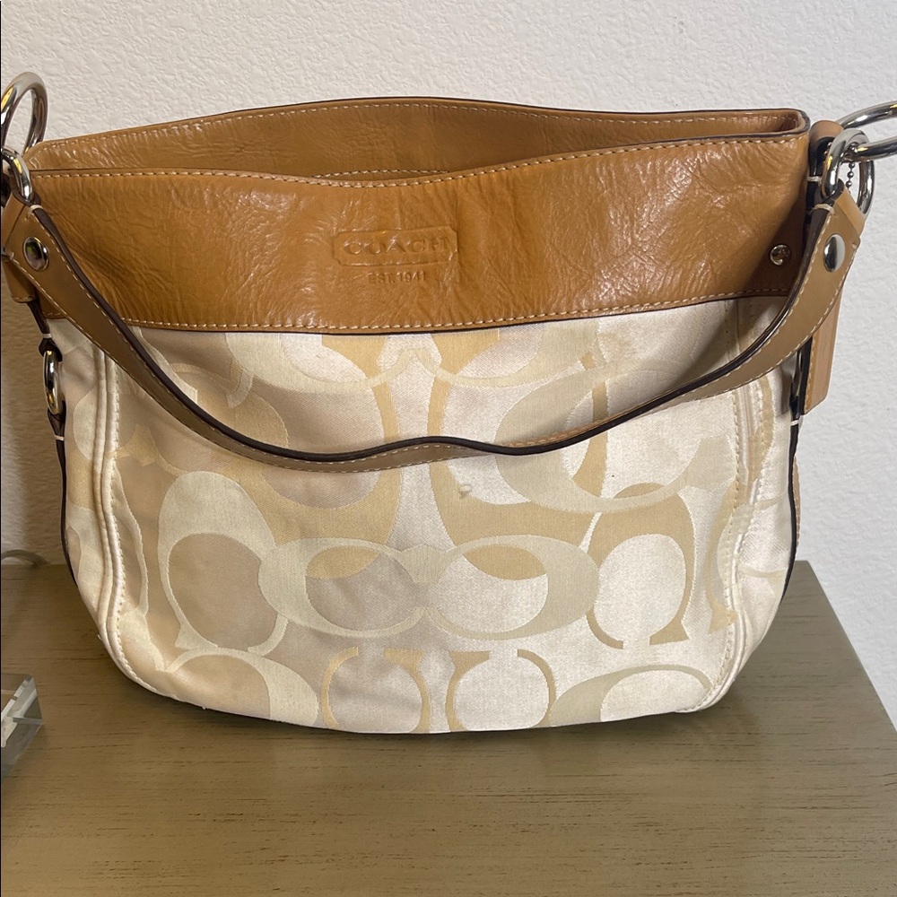 Coach Brown and Cream Shoulder Bag